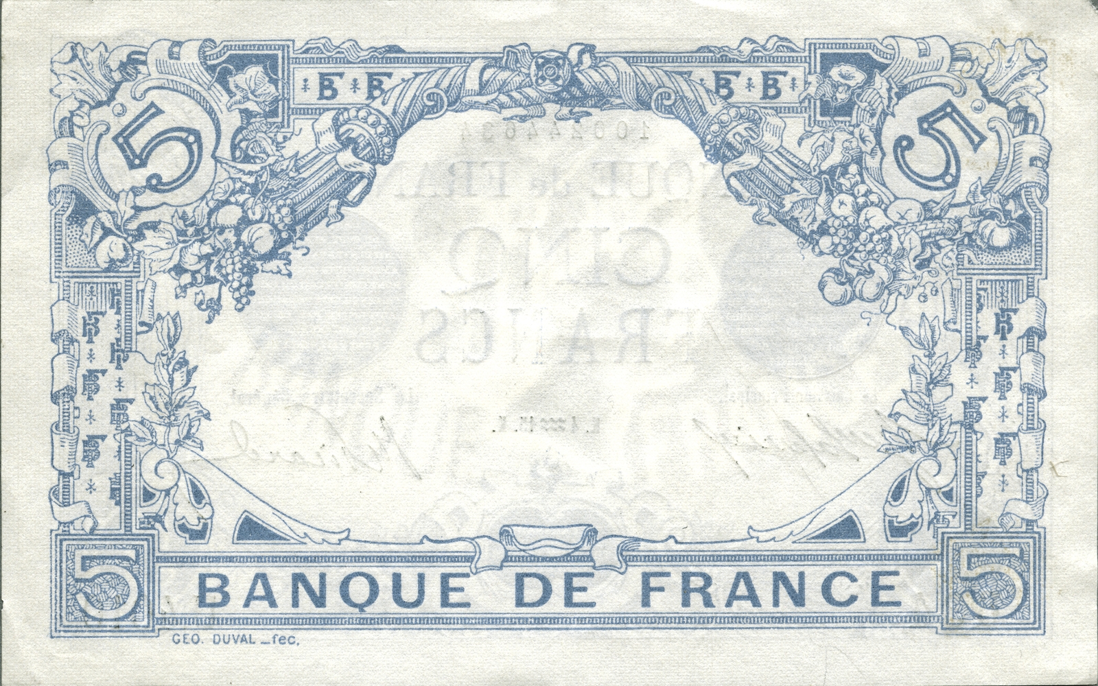 5 francs « Bleu à filigrane »