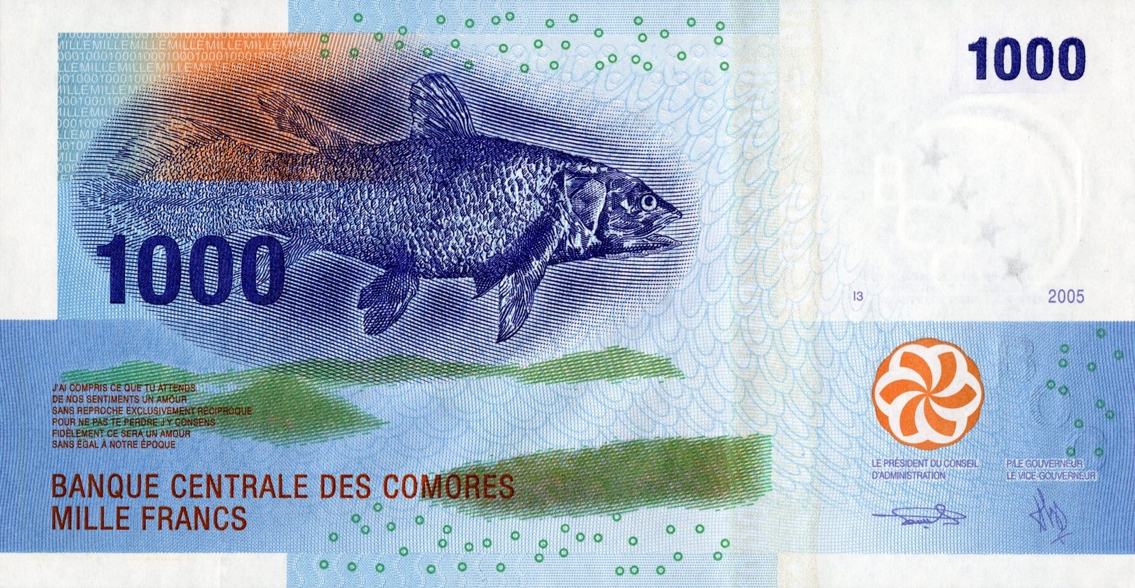 1000 francs comoriens « Cœlacanthe »