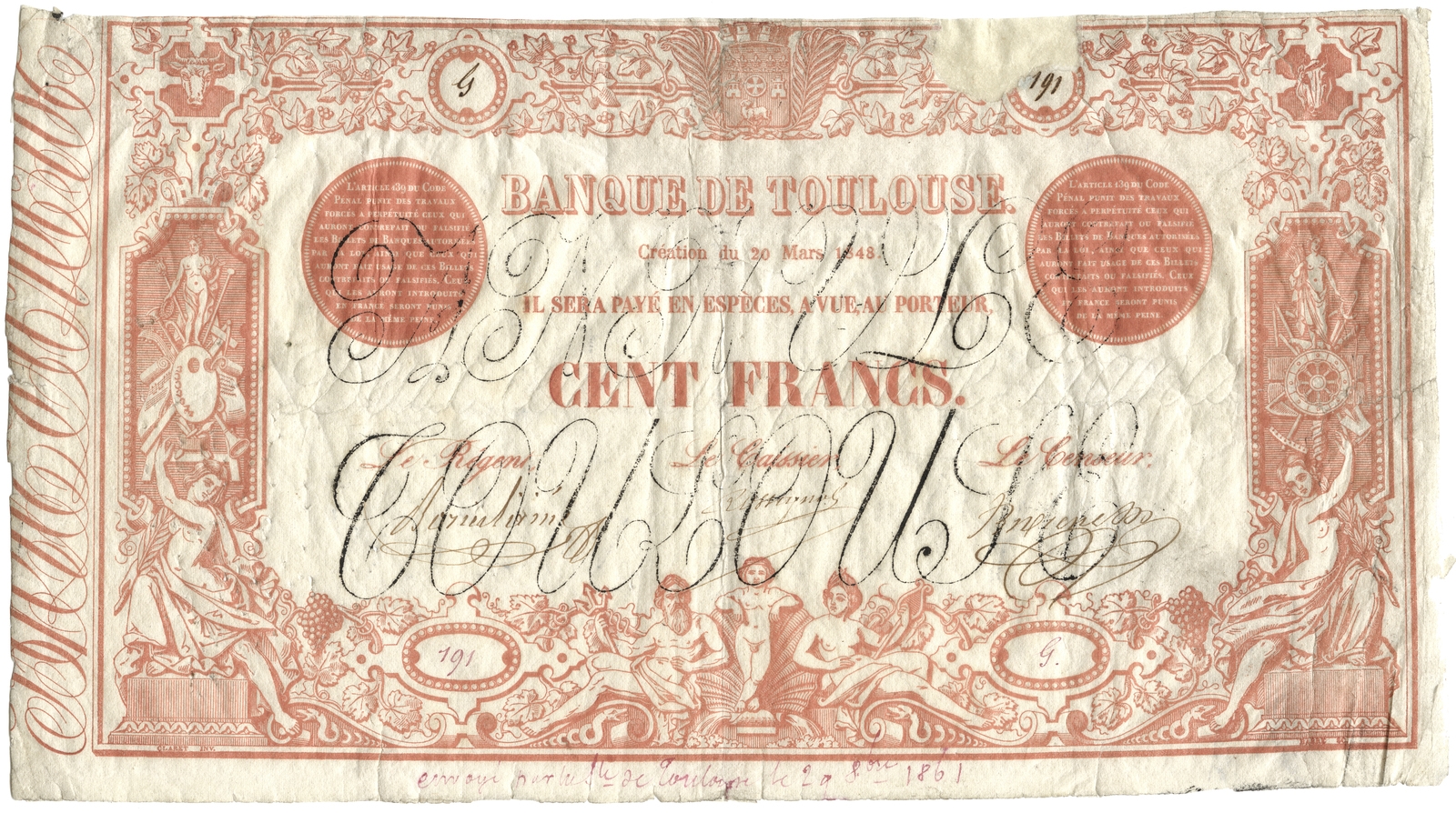 100 francs de la Banque de Toulouse