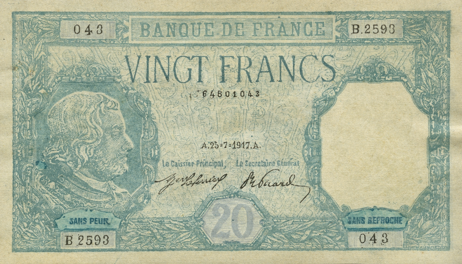 Faux billet de 20 francs type 1916 « Bayard »