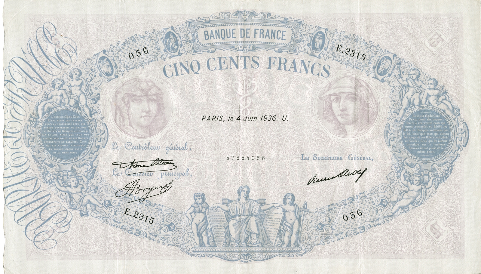 500 francs « Bleu et rose »