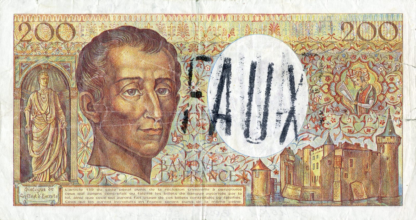 Faux billet de 200 francs « Montesquieu »