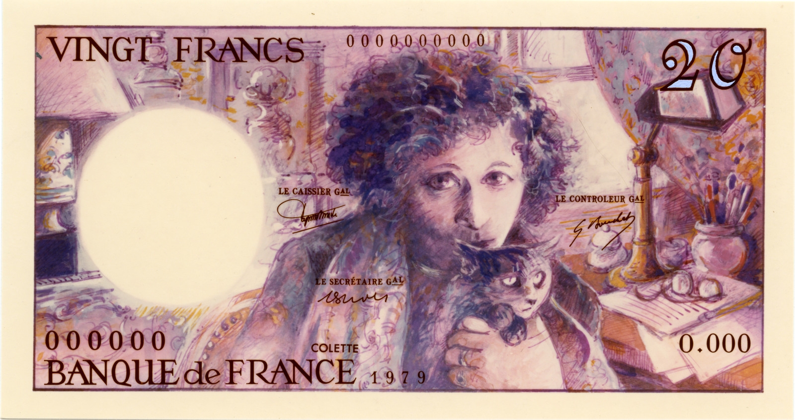 Maquette du projet du billet de 200 francs « Colette »