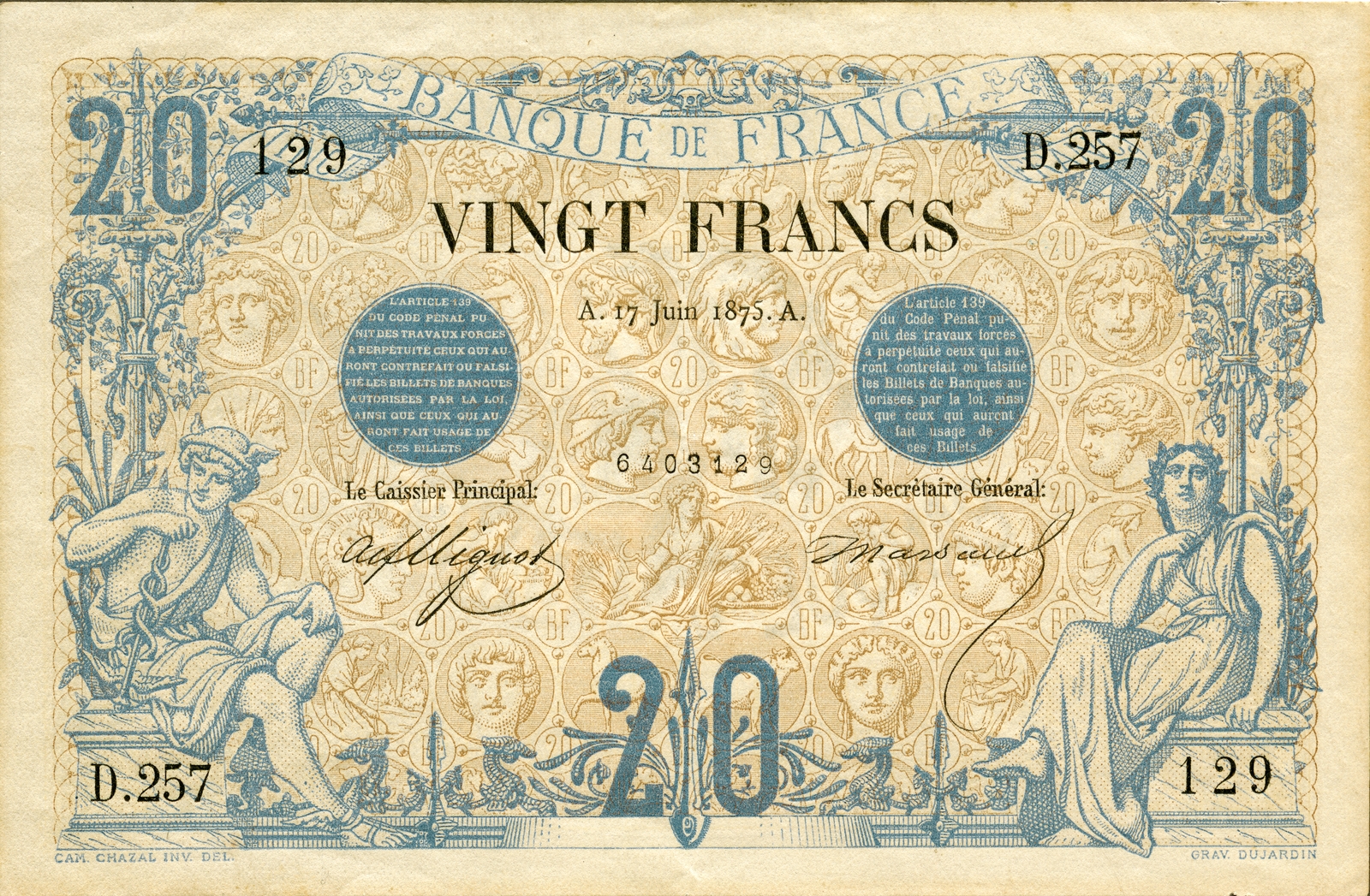 20 francs « Bleu et bistre »