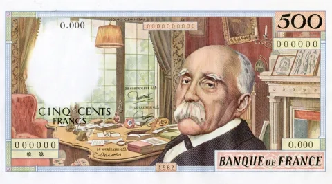 Draft Clemenceau banknote, 1982 version (front) Draft Clemenceau banknote, 1982 version (front)