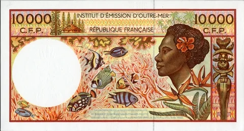 Billet de dix mille francs (verso), Institut d’émission d’outre-mer, 1986 Billet de dix mille francs (verso), Institut d’émission d’outre-mer, 1986
