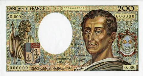 Billet de deux cents francs Montesquieu (recto), 1982 Billet de deux cents francs Montesquieu (recto), 1982